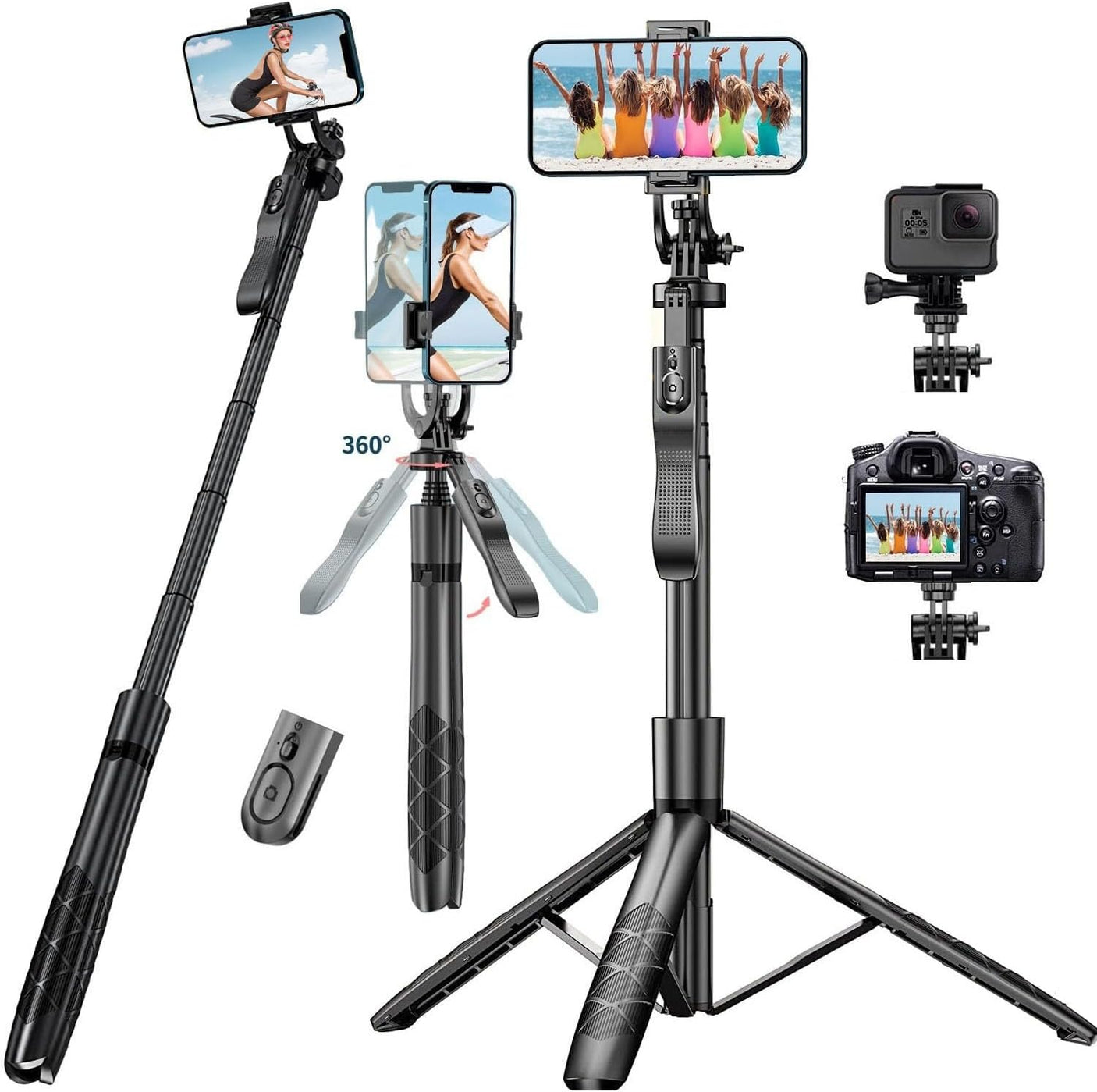 DS BS 1.5M Extendable Tripod Stand with Stabilizer for iPhone, Android, Cameras