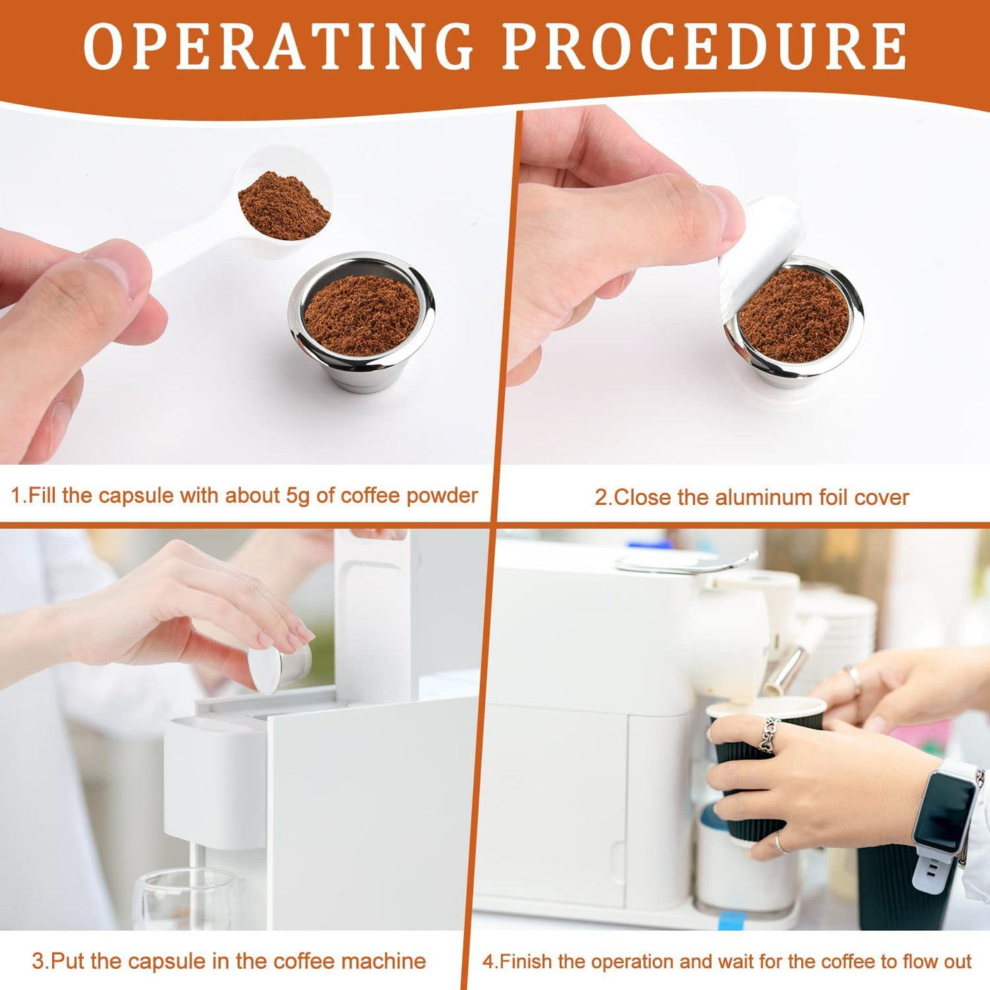 DS BS 106pcs Stainless Steel Refillable Coffee Capsules Cup for Nespresso