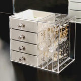 DS BS Acrylic Earring Holder and Jewelry Organizer 2 Slots 4 Drawers