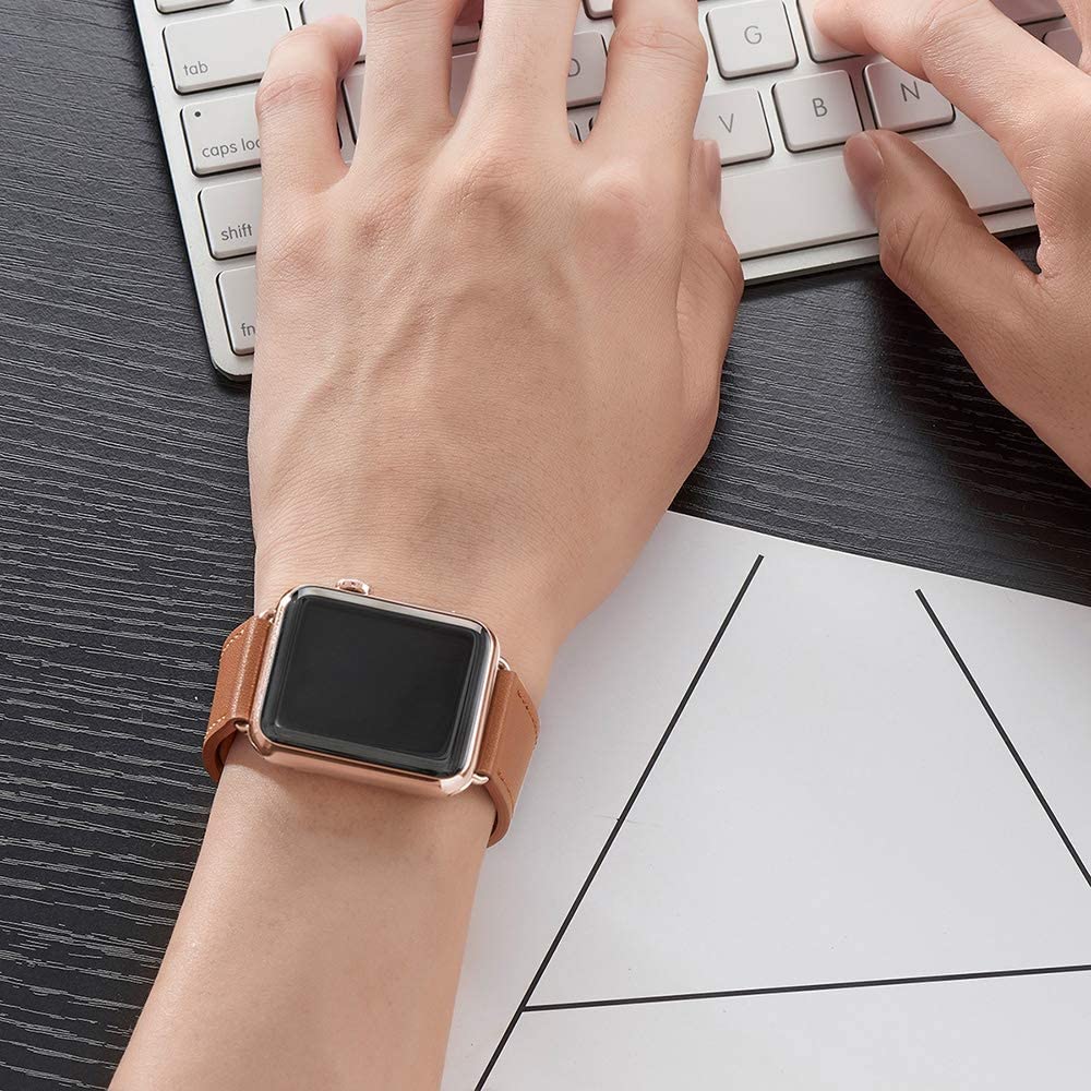 DS BS Leather Bands Compatible With Apple Watch Band for 38MM 40MM 41MM-Brown