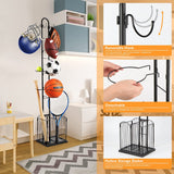 DS BS 4 Tier Sports Equipment Ball Storage Rack with Basket