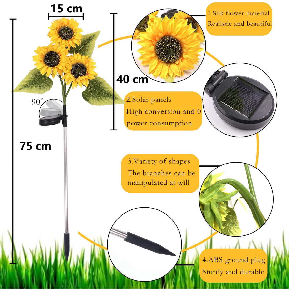 DS BS 3-Head Sunflower Solar Outdoor Garden Lights