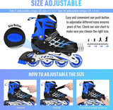 DS BS Kids Adjustable Inline Skates with Light Up Wheels Size27-32 Blue