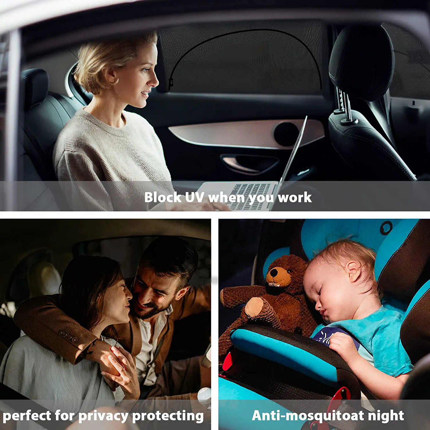 DS BS 2 Pack Breathable Zip Retractable Mesh Rear Window-SEDAN