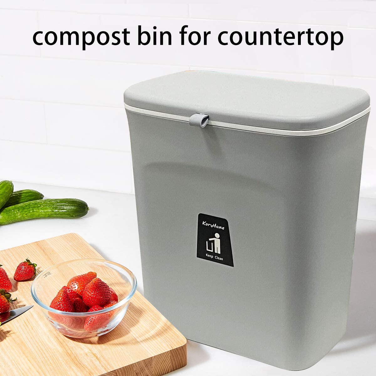 DS BS Kitchen Cabinet Door Hanging Trash Can with Lid-Gray