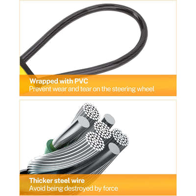 DS BS Universal Anti-Theft Steering Wheel Steel Wire Lock-Yellow