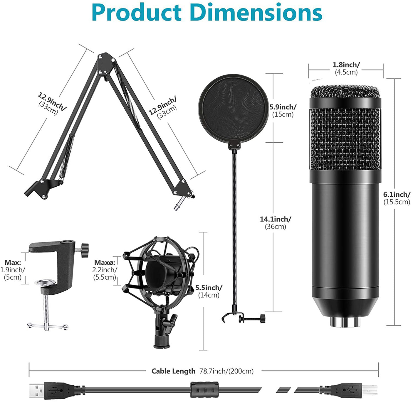 DS BS Computer Podcast Condenser Microphone USB Microphone Kit