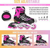 DS BS Kids Adjustable Inline Skates with Light Up Wheels Size33-37Pink