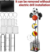 DS BS 4 Tier Sports Equipment Ball Storage Rack with Basket