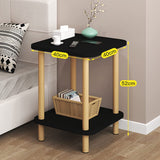 DS BS 2-Tier Tall Square Wooden Side Table Bedside Table-Black