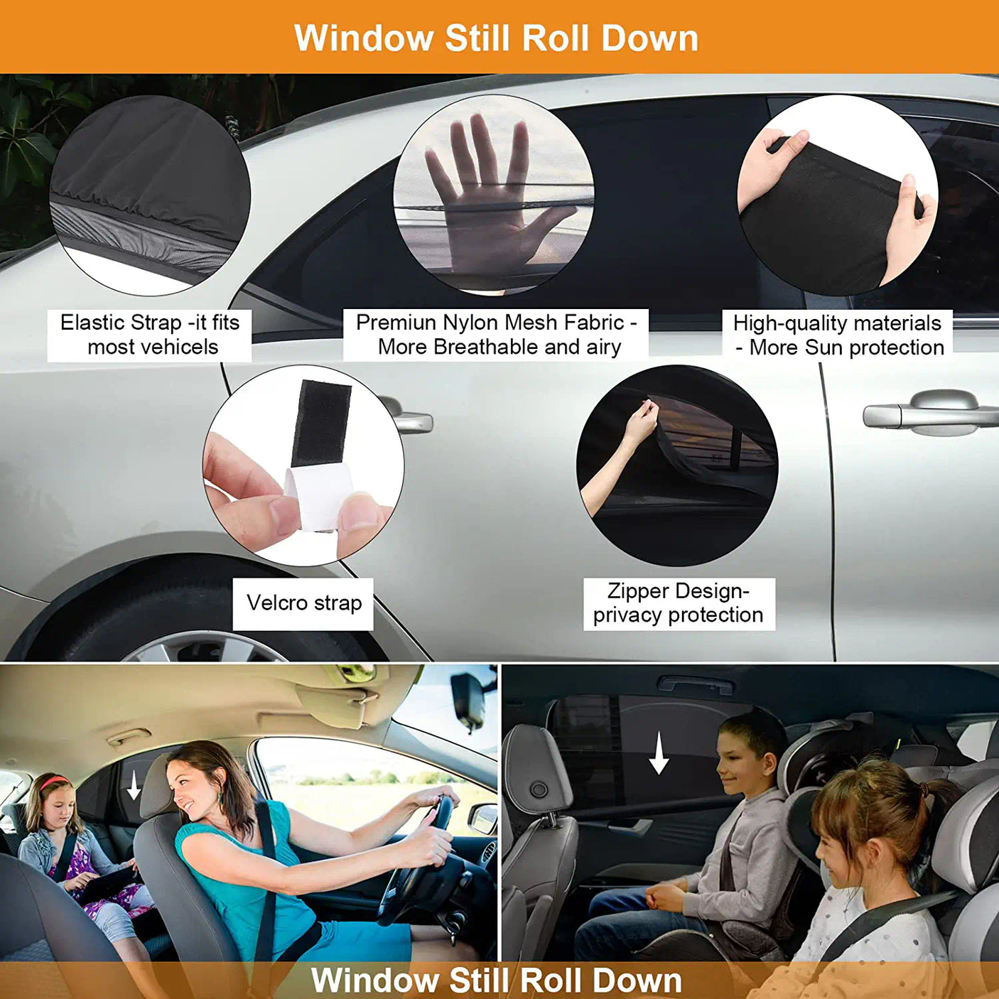 DS BS 2 Pack Breathable Zip Retractable Mesh Rear Window-SEDAN
