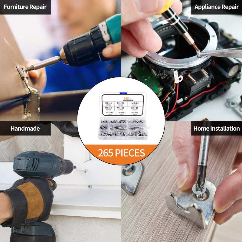 DS BS 265pc Stainless Steel Phillips Flat Head Self-Tapping Screws Set