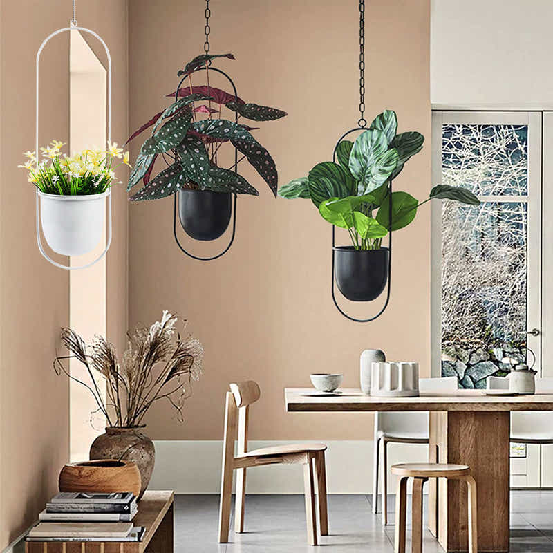 DS BS Minimalist Metal Plant Hanger Oval Shape-White