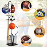DS BS 4 Tier Sports Equipment Ball Storage Rack with Basket