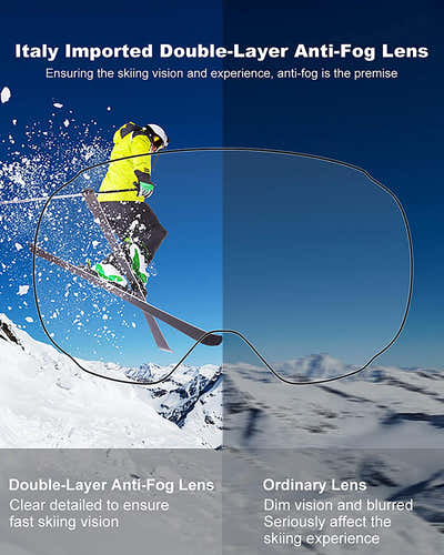 DS BS Unisex Double Layers UV Anti-Fog Big Ski Mask Goggles-Sliver