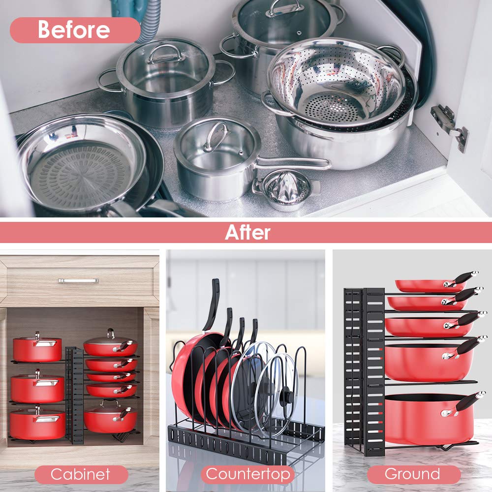 DS BS Adjustable 8 Tier Pan and Pot Lid Holder Rack