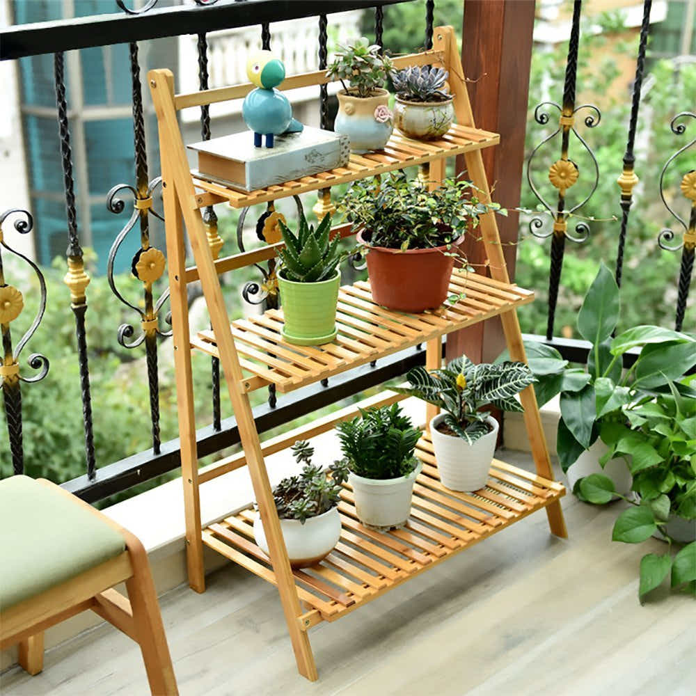 DS BS 3 Tier Foldable Bamboo Deco Plant Rack