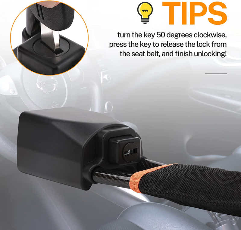 DS BS Universal Anti-Theft Steering Wheel Steel Wire Lock-Black