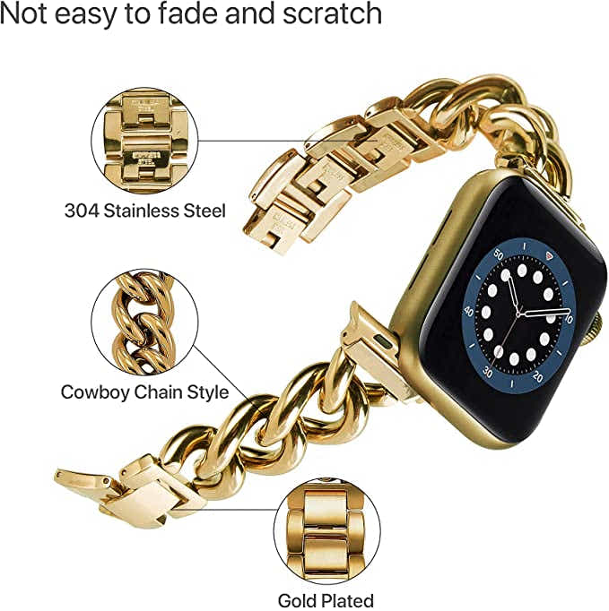 DS BS Stainless Steel Chain Bracelet for Apple Watch Band for 38/40/41 MM-Gold