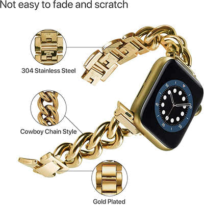 DS BS Stainless Steel Chain Bracelet for Apple Watch Band for 38/40/41 MM-Gold