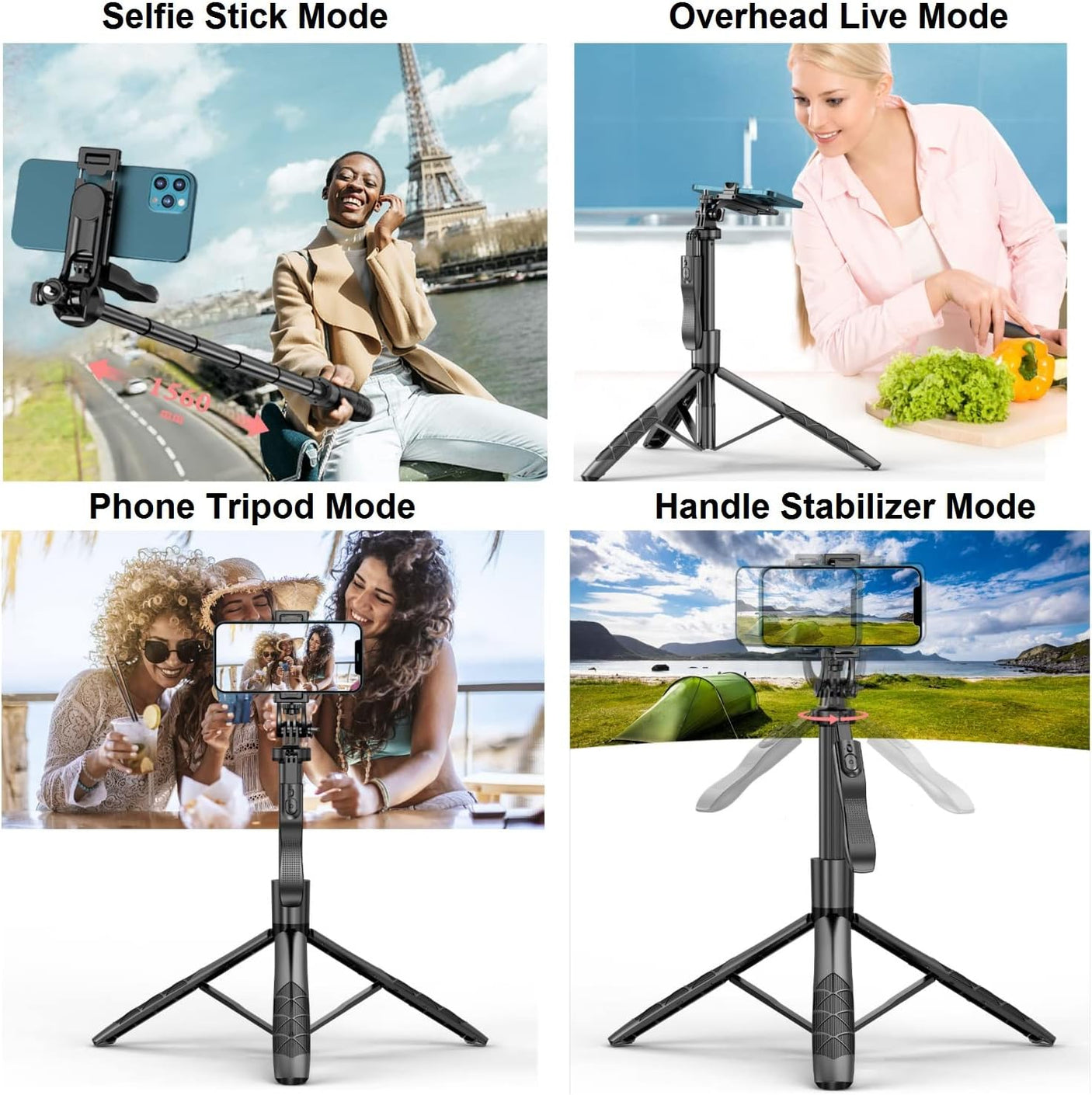 DS BS 1.5M Extendable Tripod Stand with Stabilizer for iPhone, Android, Cameras