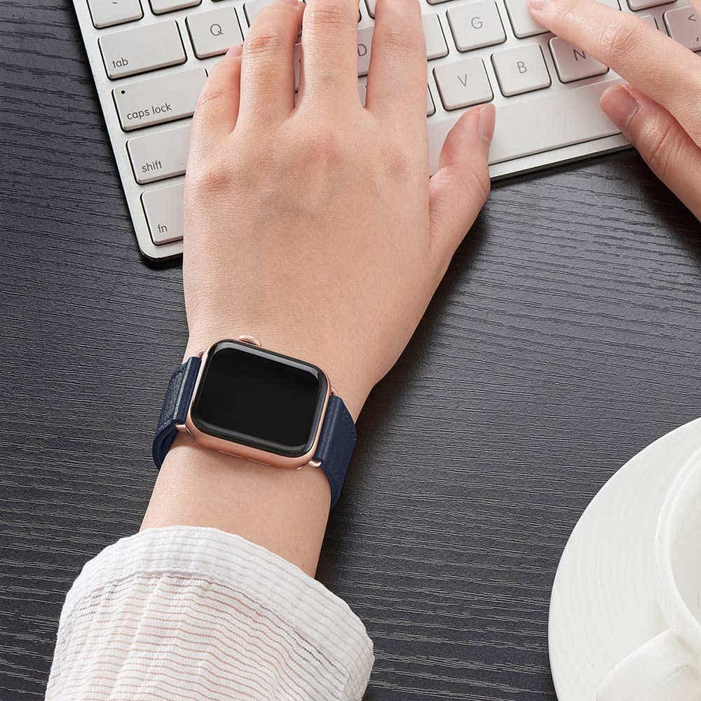DS BS Leather Bands Compatible With Apple Watch Band for 42MM 44MM 45MM-Blue