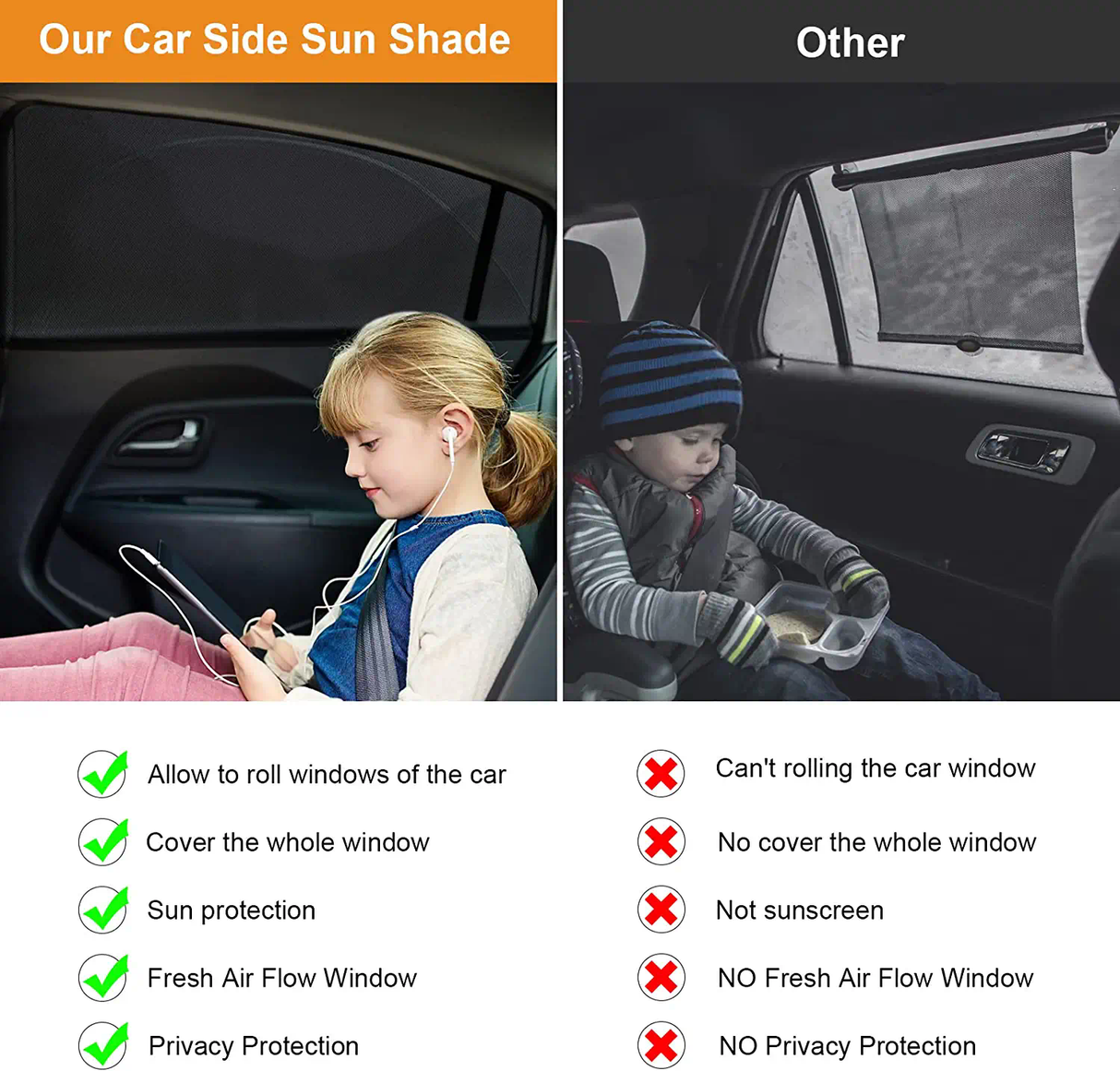 DS BS 2 Pack Breathable Zip Retractable Mesh Rear Window-SEDAN