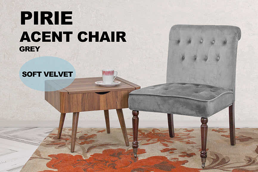Pirie Velvet Accent Chair - Grey