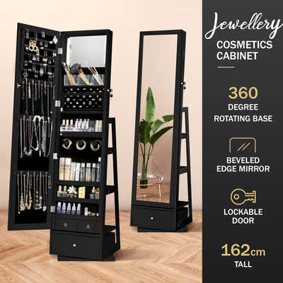 DS BD Mirror Jewellery Cabinet Storage Organiser Full Length 360 Degree Rotating