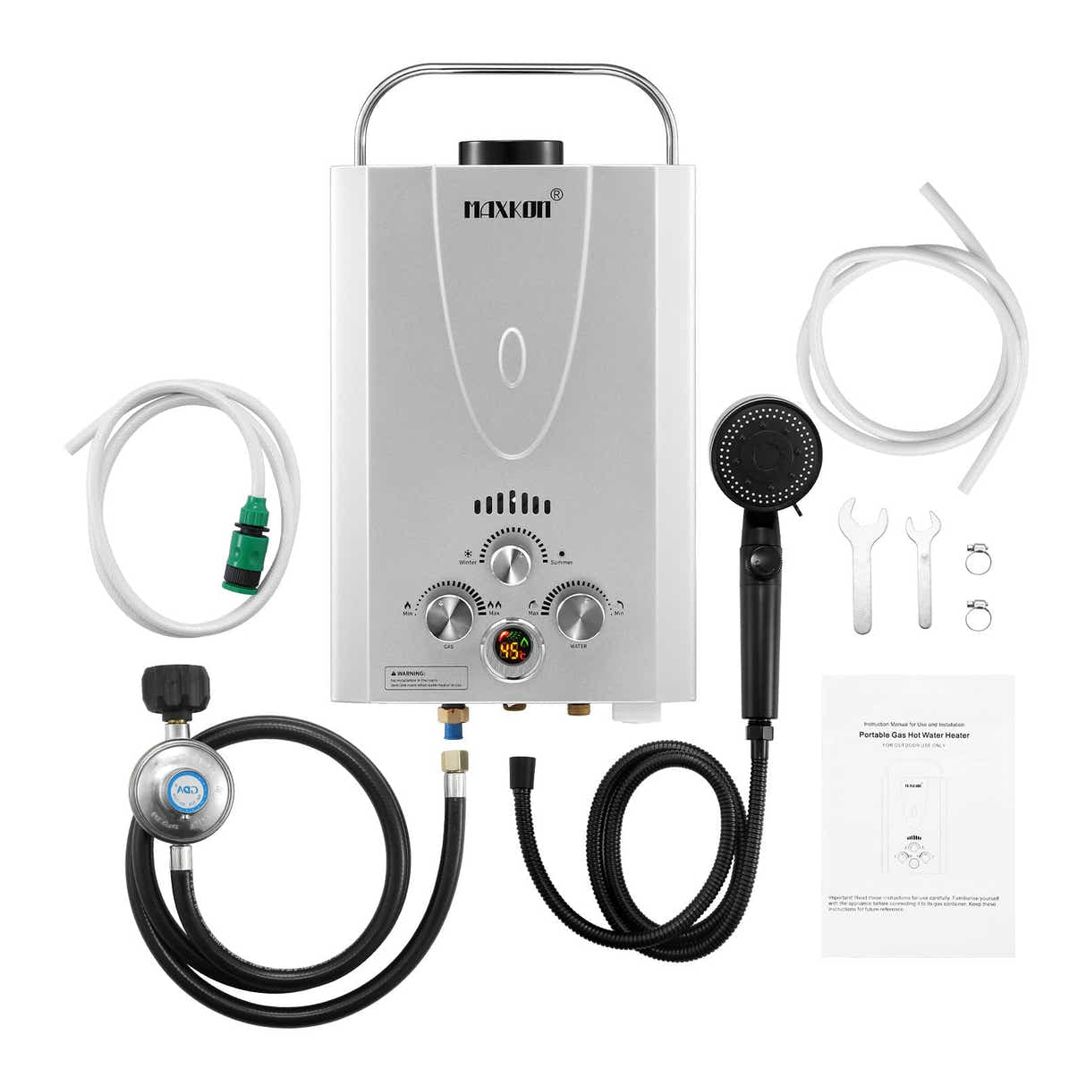 DS BD Maxkon Gas Water Heater 7 in 1 10L Portable Instant Hot System Silver