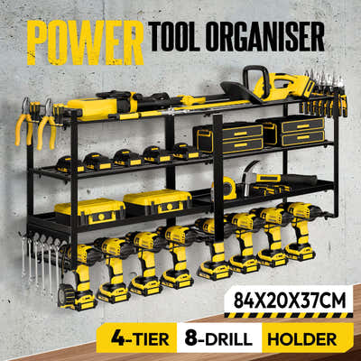 DS BD Power Tool Organiser 4 Tier Garage Shelf Wall Mounted Metal Storage Rack