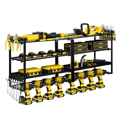 DS BD Power Tool Organiser 4 Tier Garage Shelf Wall Mounted Metal Storage Rack