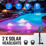 DS BD Solar RGB Pond Light 2 Headlights Outdoor Waterproof Multicolours