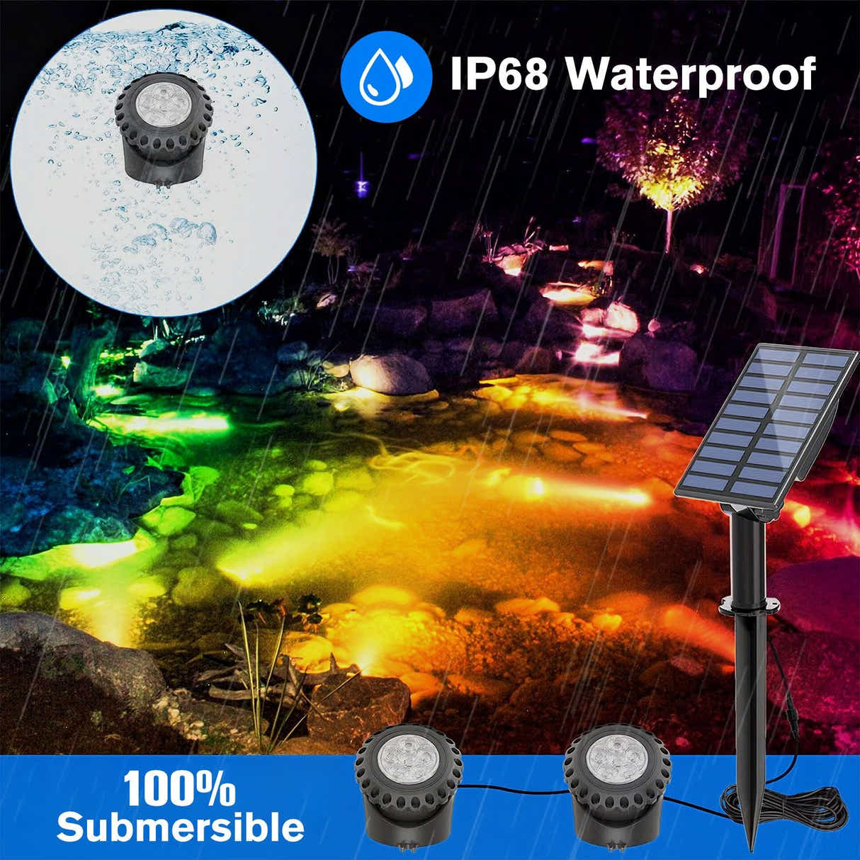 DS BD Solar RGB Pond Light 2 Headlights Outdoor Waterproof Multicolours