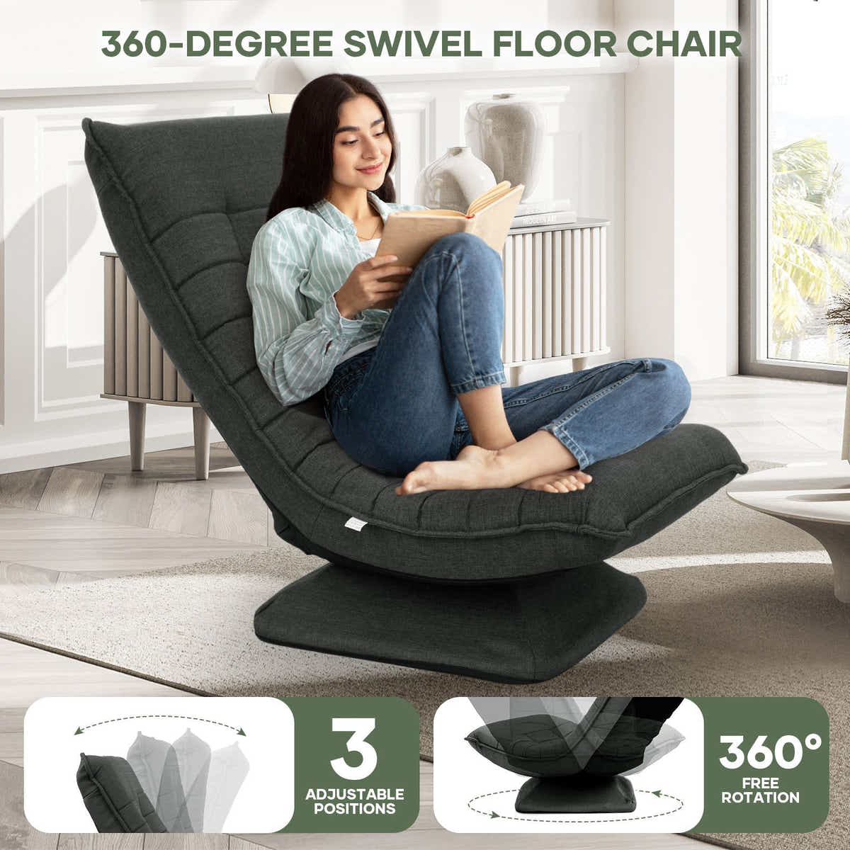 DS BD Floor Sofa Chair Couch Lounge Folding 360 Degree Swivel Adjustable Chaise