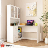 DS BD Computer Desk and Bookcase 3in1 Study Writing Laptop Table Cabinets White
