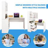 DS BD Computer Desk and Bookcase 3in1 Study Writing Laptop Table Cabinets White