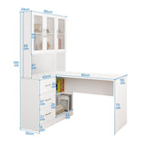 DS BD Computer Desk and Bookcase 3in1 Study Writing Laptop Table Cabinets White
