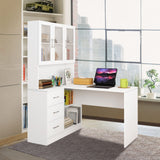 DS BD Computer Desk and Bookcase 3in1 Study Writing Laptop Table Cabinets White