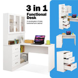 DS BD Computer Desk and Bookcase 3in1 Study Writing Laptop Table Cabinets White