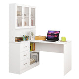 DS BD Computer Desk and Bookcase 3in1 Study Writing Laptop Table Cabinets White