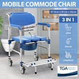 DS BD Commode Shower Chair Toilet Wheelchair 3in1 Bath Stool Bathroom Bedside