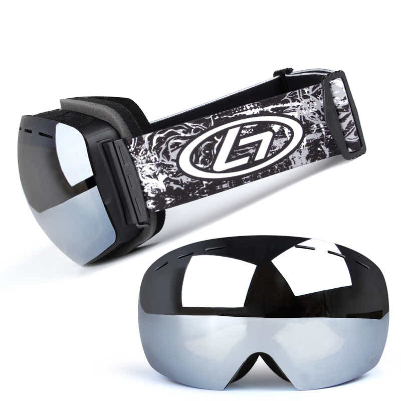 DS BS Unisex Double Layers UV Anti-Fog Big Ski Mask Goggles-Sliver