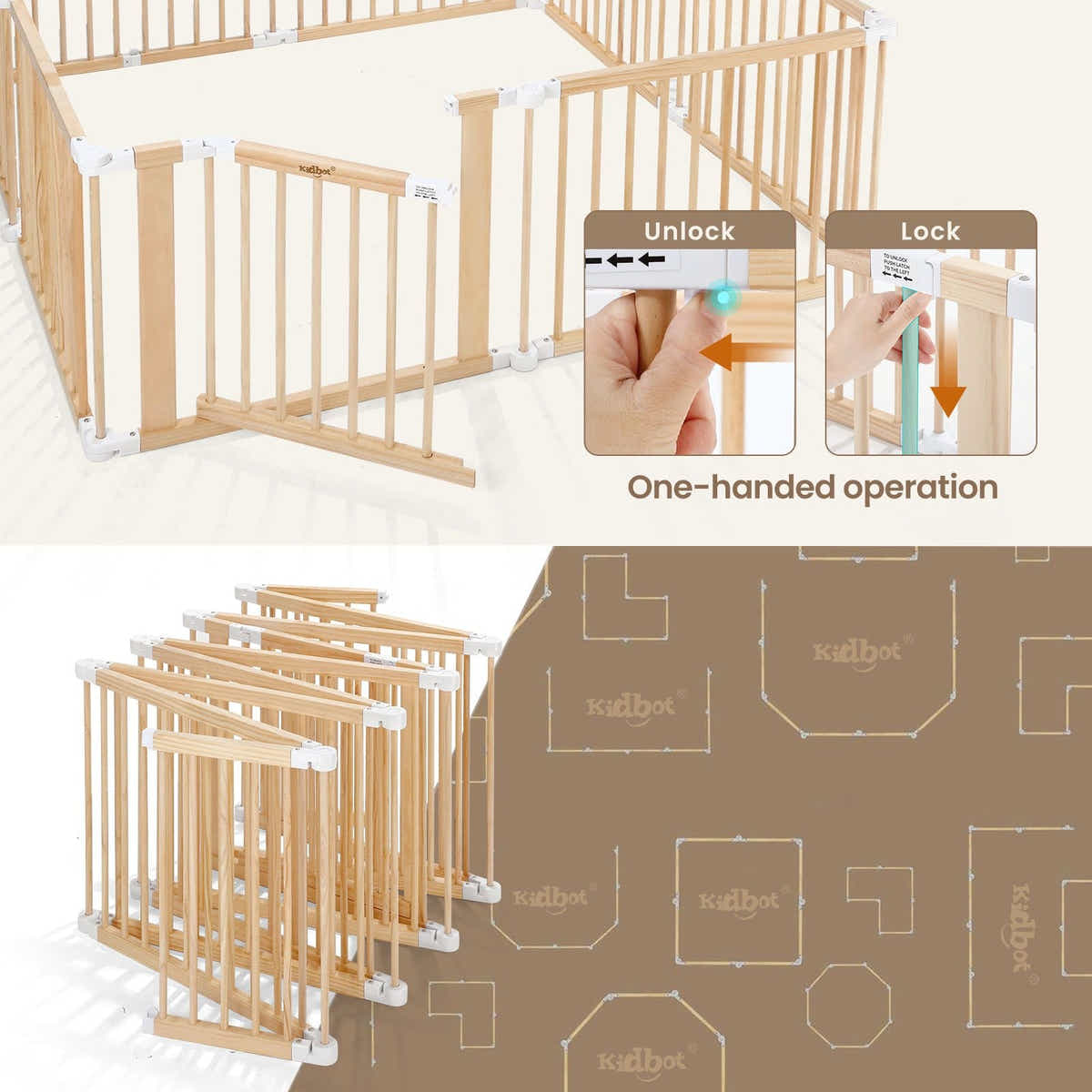 DS BD Kidbot Baby Playpen Gate 8 Panel Kids Pet Dog Wooden Safety Fence Activity