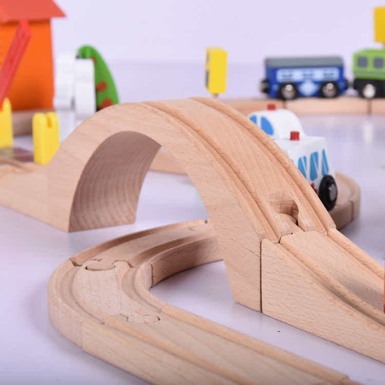 DS BS Wooden Train Tracks & Trains Construction Toys-Railway Station