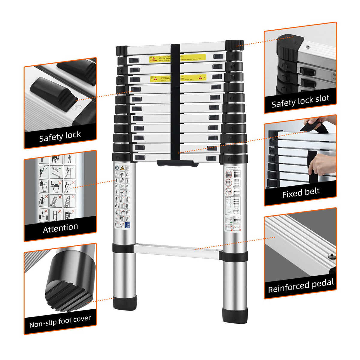 DS BD 3.8m Telescopic Step Ladder Aluminium Extension Extendable Stairs