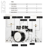 DS BD Melodic 5 Piece Kids Junior Drum Set w/ Hi Hat Cymbals Kick Pedal Stool