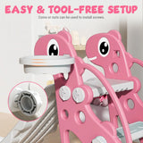 DS BD 3 in 1 Kids Slide Set Climber Ladder Steps Basketball Hoop Toy Pink