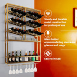 DS BD Wall Mounted Wine Rack Bottle Glass Storage Metal Corner Hanging Shelf