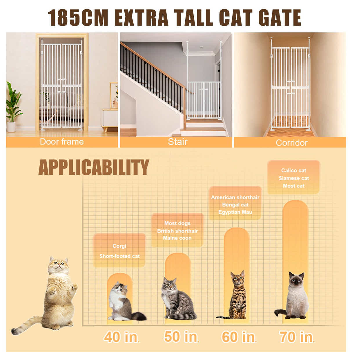 DS BD Retractable Safety Gate Pet Dog Cat Extra Tall Fence Stairs 190 to 250cm